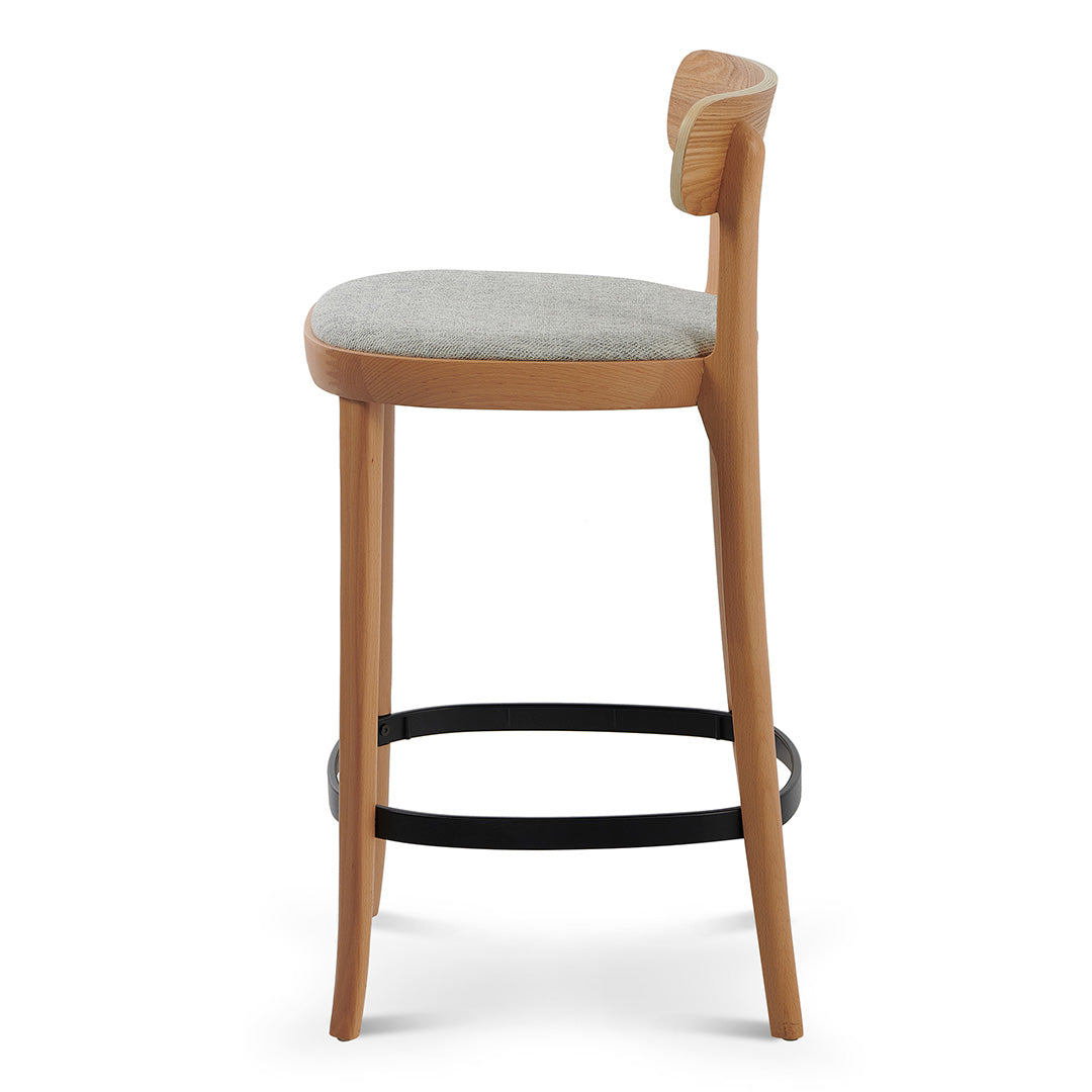 Ex Display - Josue 65cm Fabric Bar Stool - Natural with Silver Grey Seat