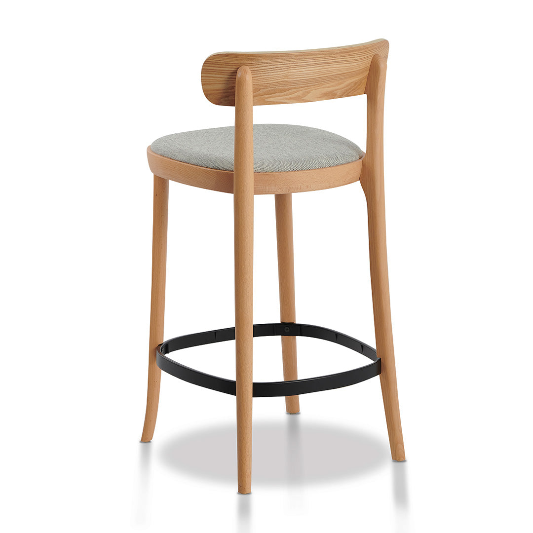 Ex Display - Josue 65cm Fabric Bar Stool - Natural with Silver Grey Seat