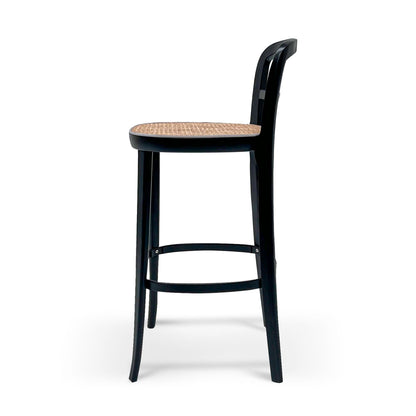 Ex Display - Ryan Rattan Bar Stool - Black with Natural Seat