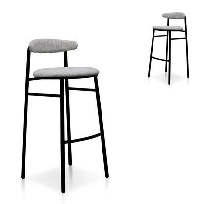 Set of 2 - Oneal 65cm Fabric Bar Stool - Silver Grey and Black Legs