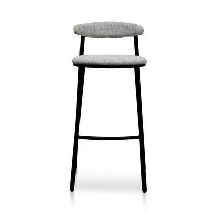 Set of 2 - Oneal 65cm Fabric Bar Stool - Silver Grey and Black Legs