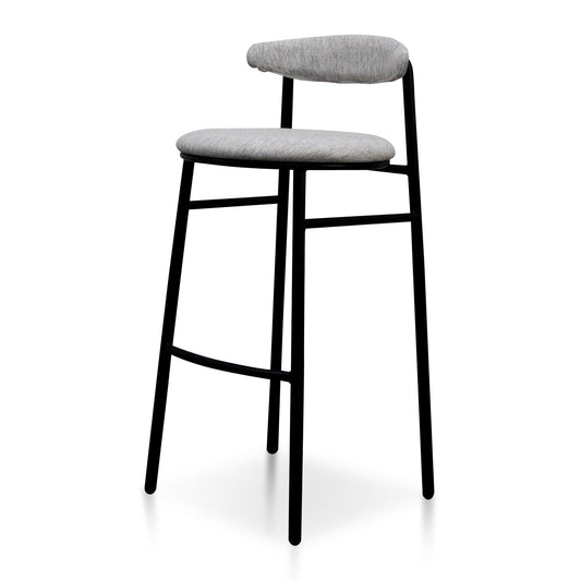 Ex Display - Oneal 75cm Fabric Bar Stool - Silver Grey and Black Legs-V1