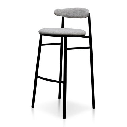 Set of 2 - Oneal 65cm Fabric Bar Stool - Silver Grey and Black Legs