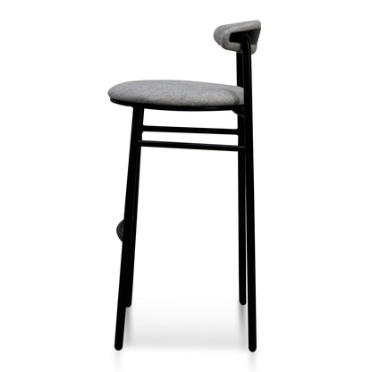 Set of 2 - Oneal 65cm Fabric Bar Stool - Silver Grey and Black Legs