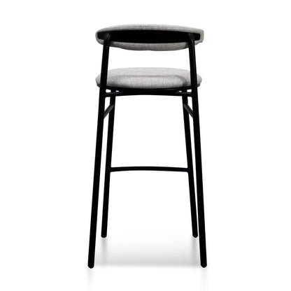 Set of 2 - Oneal 65cm Fabric Bar Stool - Silver Grey and Black Legs