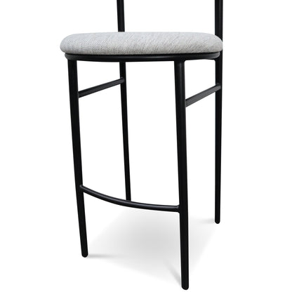 Set of 2 - Oneal 65cm Fabric Bar Stool - Silver Grey and Black Legs