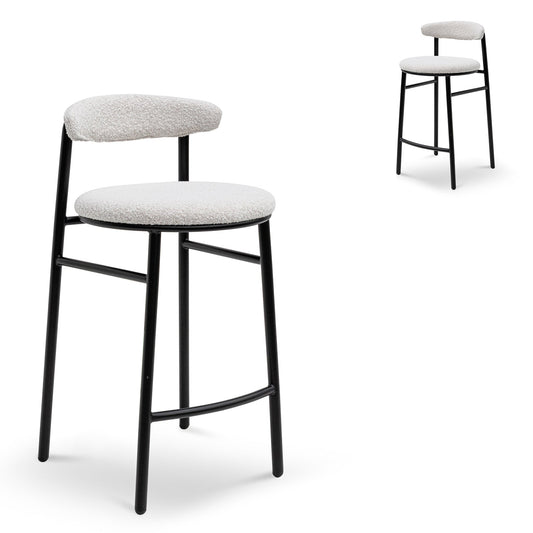 Set of 2 - Oneal 65cm Bar Stool - Moon White Boucle and Black Legs