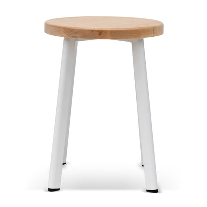 Set of 2 - James 46cm Natural Wooden Seat Low Stool - White Legs - Last Set