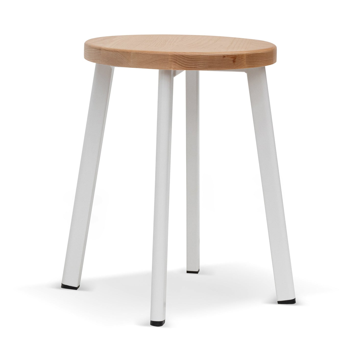 Set of 2 - James 46cm Natural Wooden Seat Low Stool - White Legs - Last Set