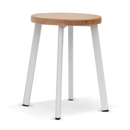 Set of 2 - James 46cm Natural Wooden Seat Low Stool - White Legs - Last Set