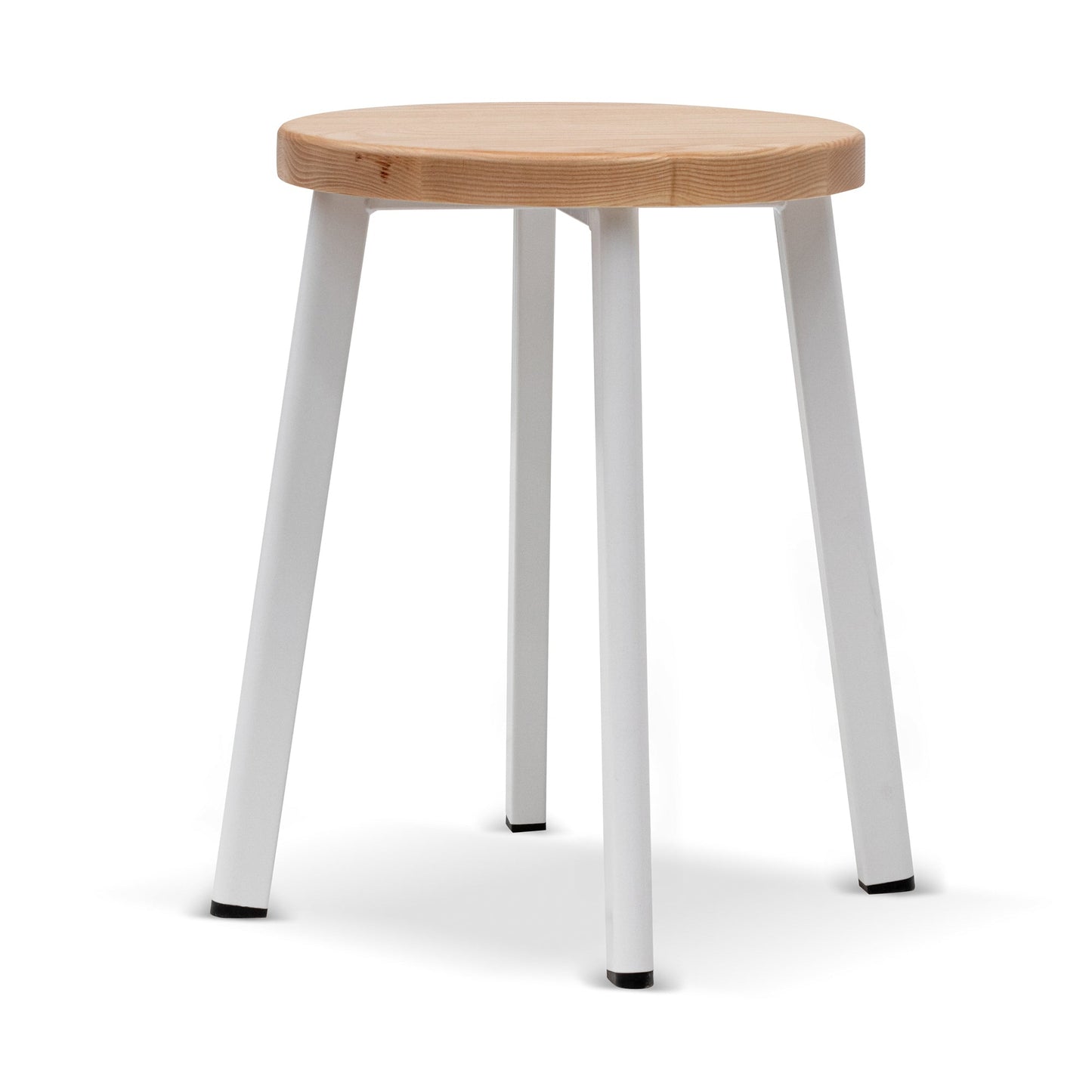 Set of 2 - James 46cm Natural Wooden Seat Low Stool - White Legs - Last Set