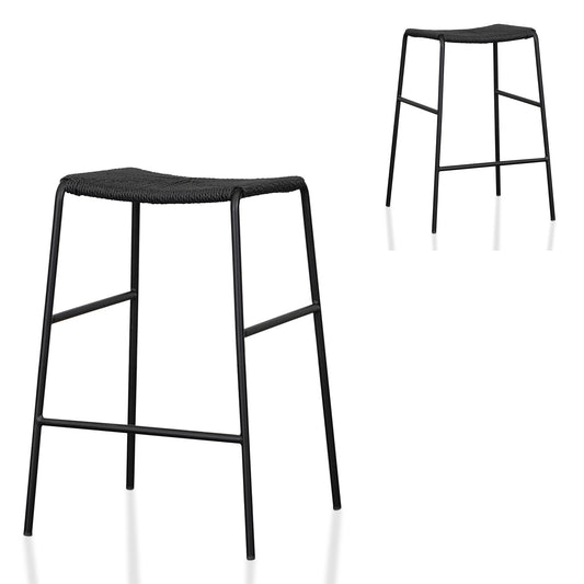Set of 2 - Carrillo 65cm Rattan Barstool - Full Black