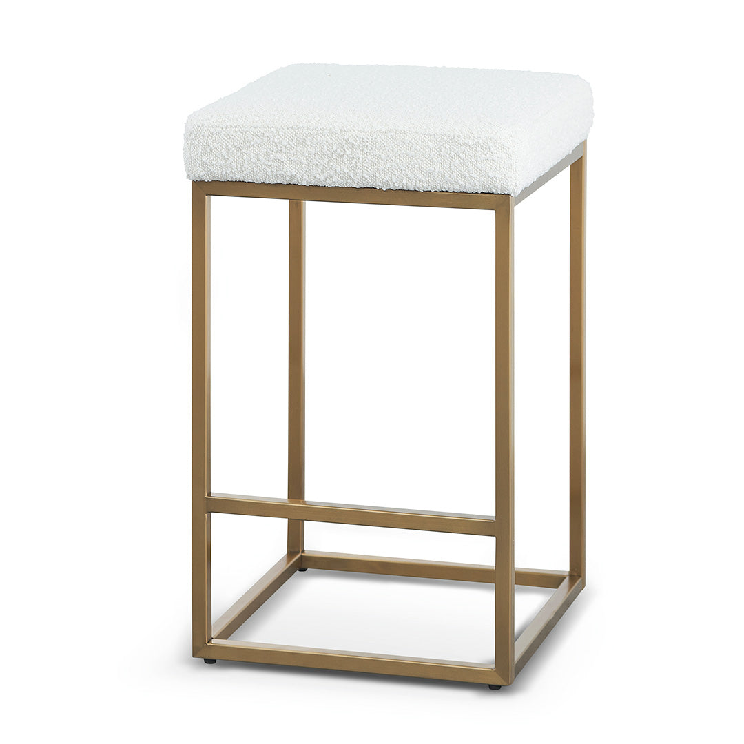 Adela Daisy White Boucle Bar Stool - Brushed Gold Base