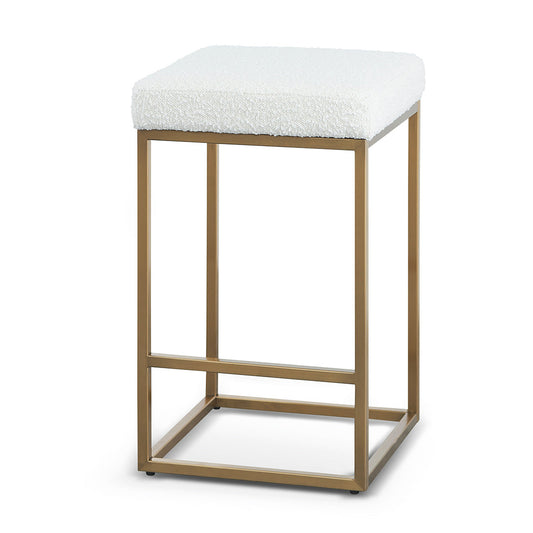 Adela Daisy White Boucle Bar Stool - Brushed Gold Base
