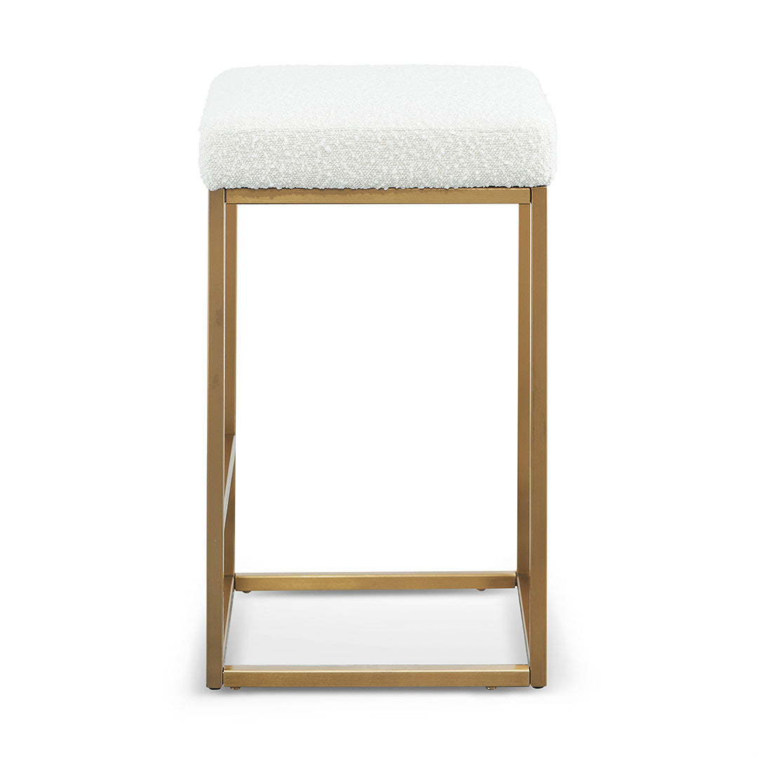Adela Daisy White Boucle Bar Stool - Brushed Gold Base
