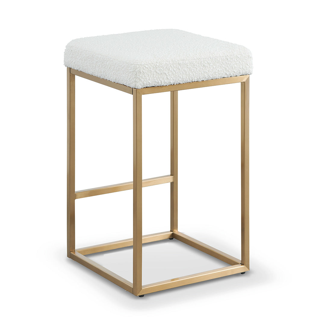 Adela Daisy White Boucle Bar Stool - Brushed Gold Base