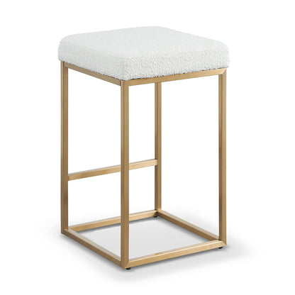 Adela Daisy White Boucle Bar Stool - Brushed Gold Base