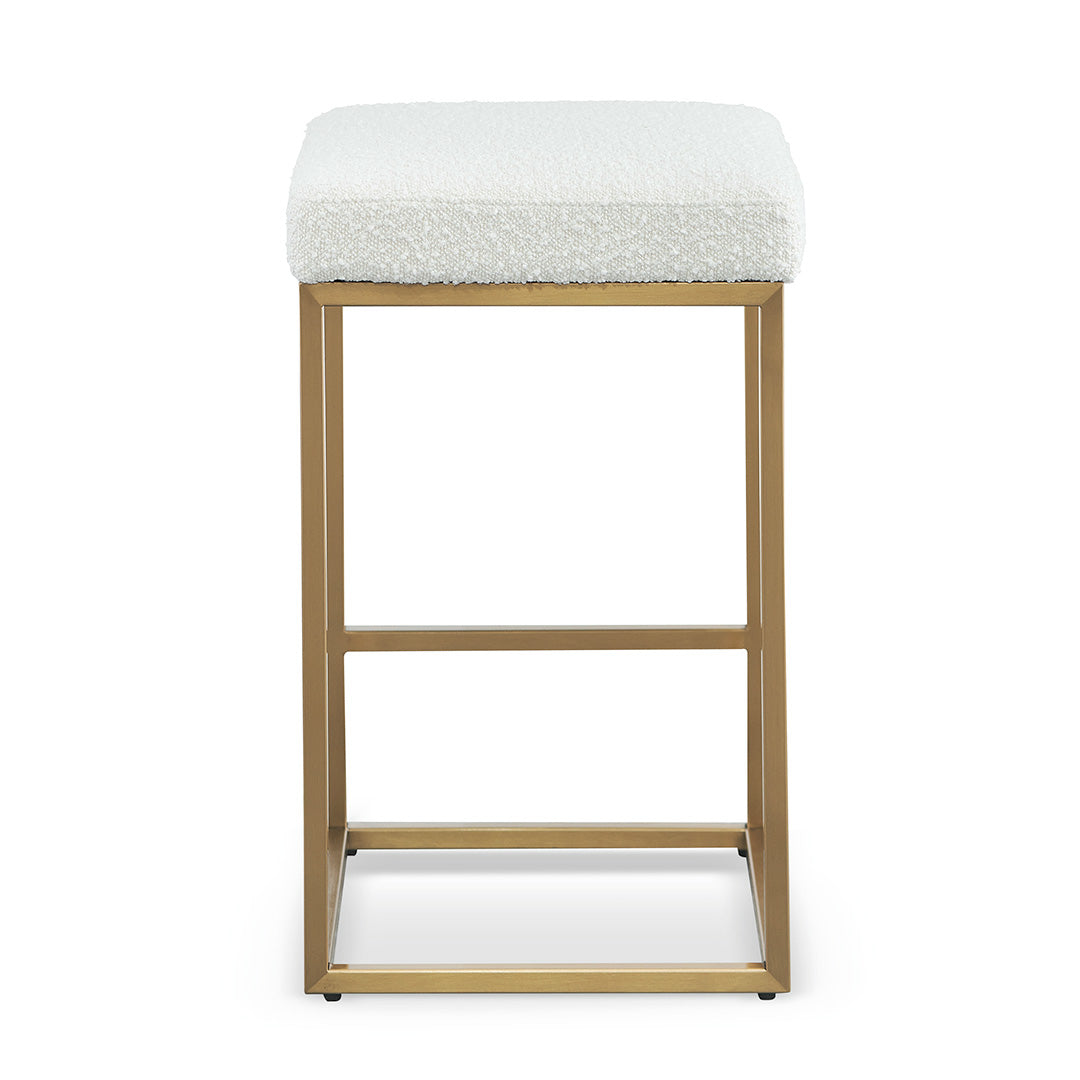 Adela Daisy White Boucle Bar Stool - Brushed Gold Base