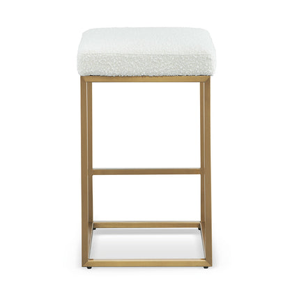 Adela Daisy White Boucle Bar Stool - Brushed Gold Base