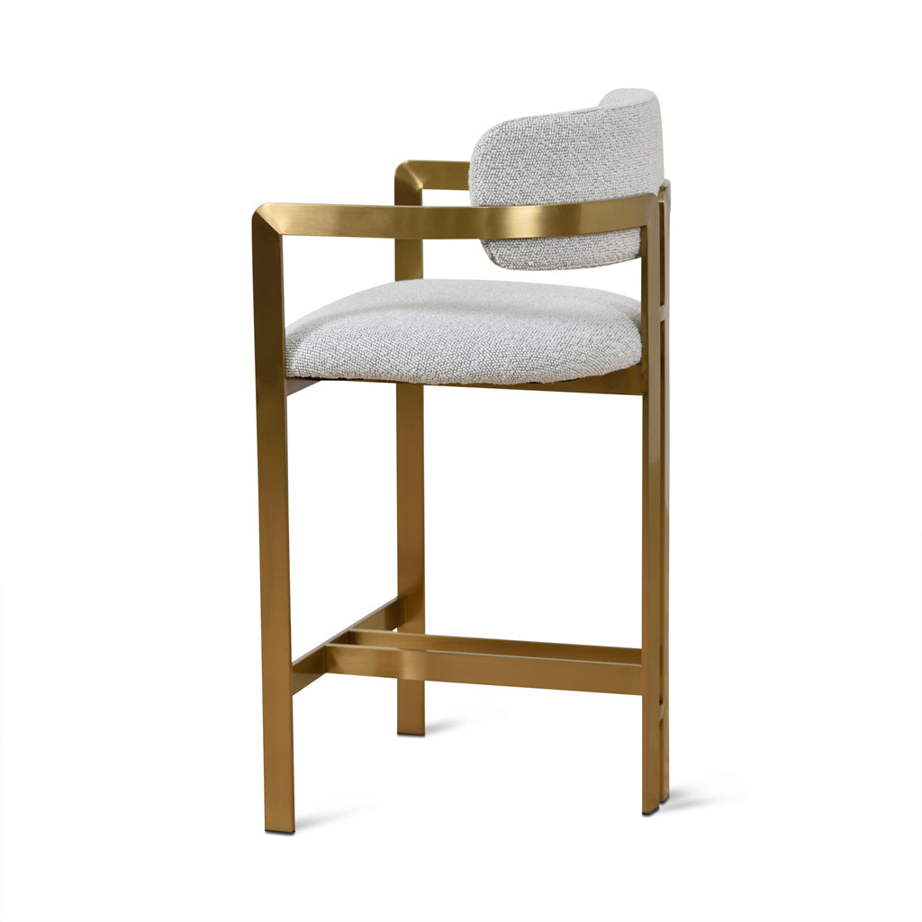 Tonu 65cm Brushed Gold Bar Stool - Light Grey Boucle
