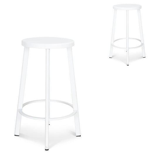 Set of 2 - James 65cm Timber Seat Bar Stool - White