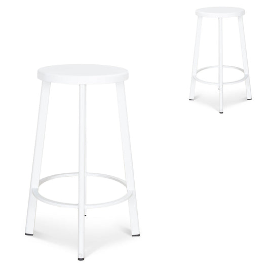 65cm Timber Seat Bar Stool - White (Set of 2)