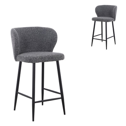 Set of 2 - Perkins 65cm Bar Stool - Anthracite Grey Boucle