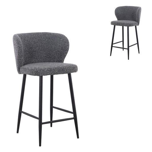 Set of 2 - Perkins 65cm Bar Stool - Anthracite Grey Boucle