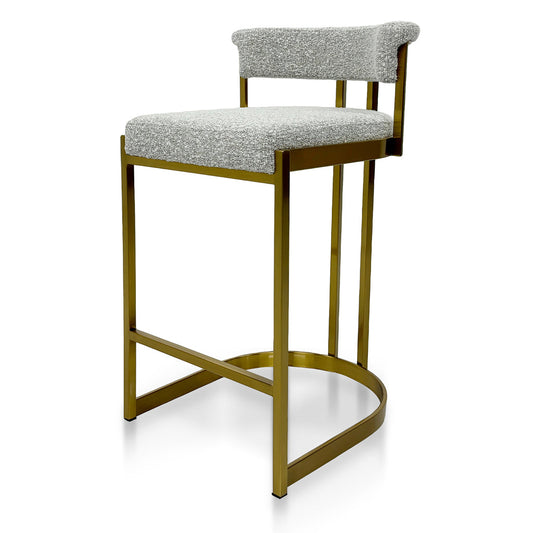 Ex Display - Adela Silver Grey Boucle Bar Stool - Golden Base