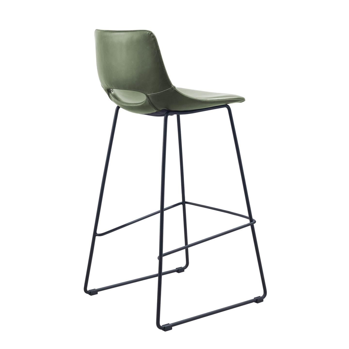 Set of 2 - Bernard Faux Leather Bar Stool - Dark Green
