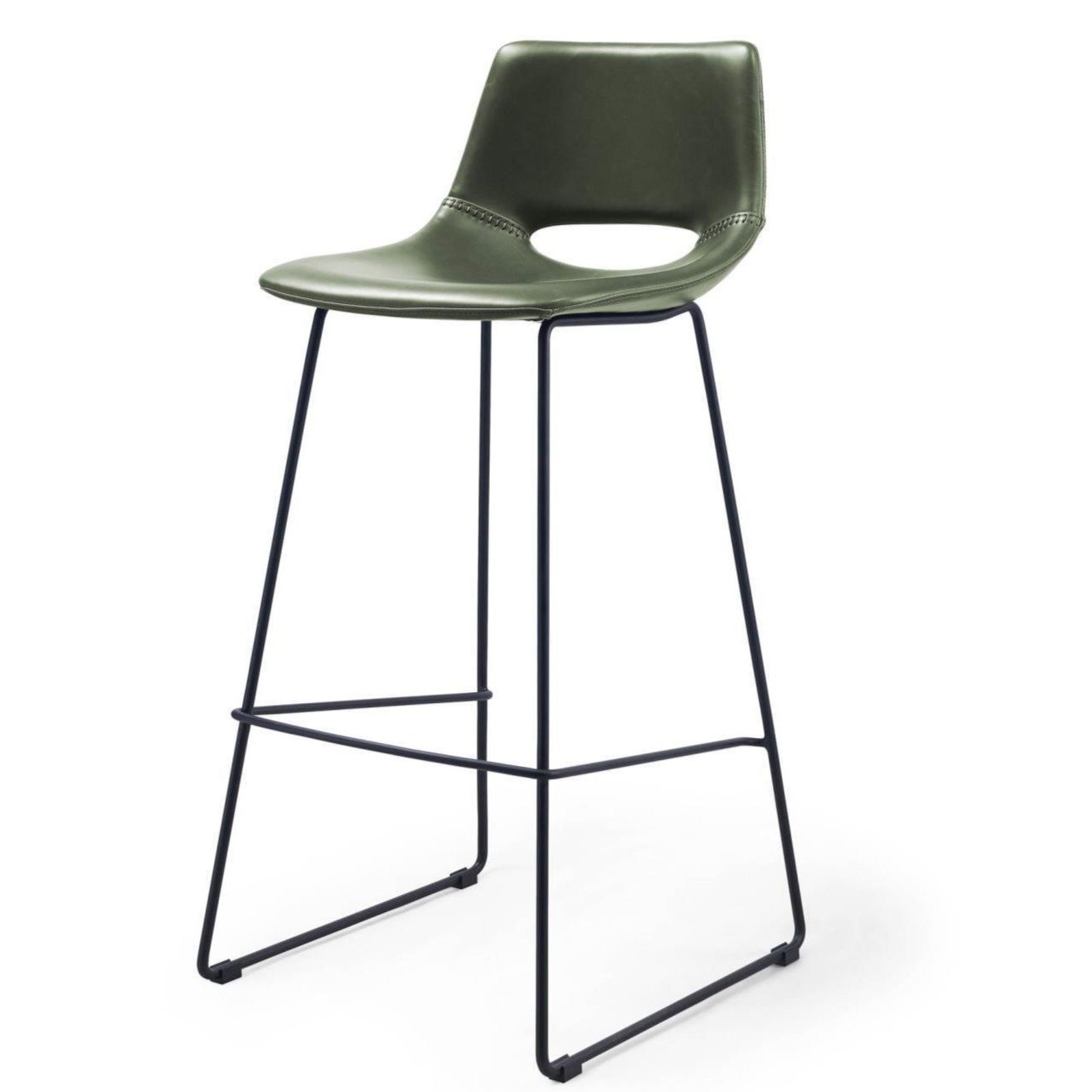Set of 2 - Bernard Faux Leather Bar Stool - Dark Green