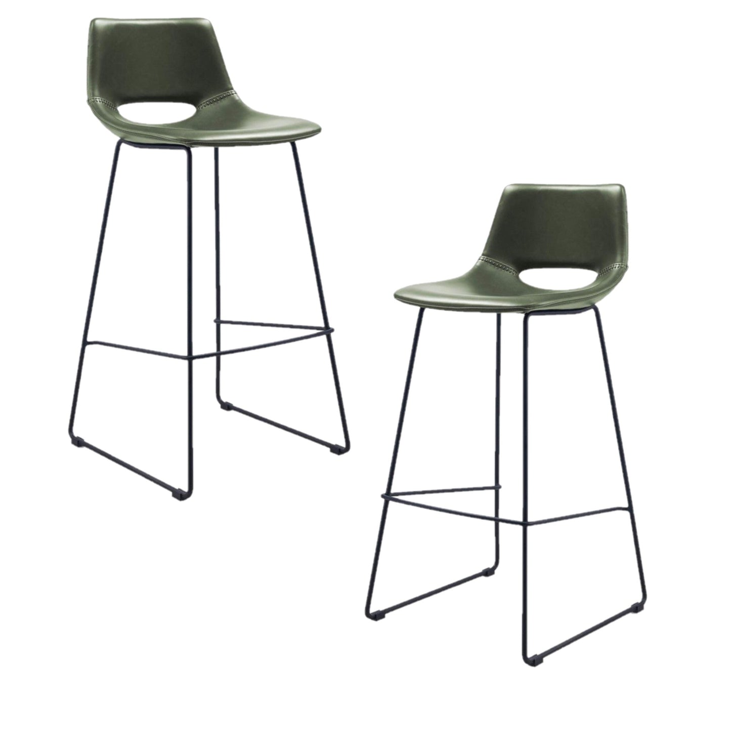 Set of 2 - Bernard Faux Leather Bar Stool - Dark Green