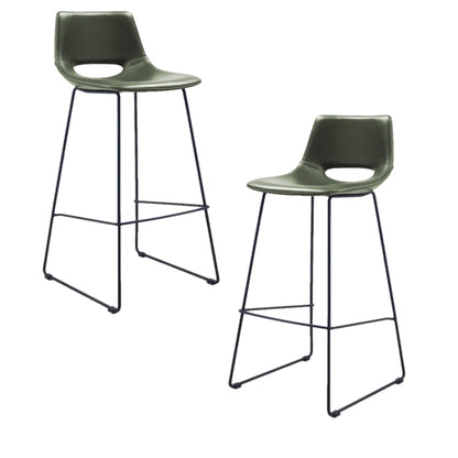Set of 2 - Bernard Faux Leather Bar Stool - Dark Green