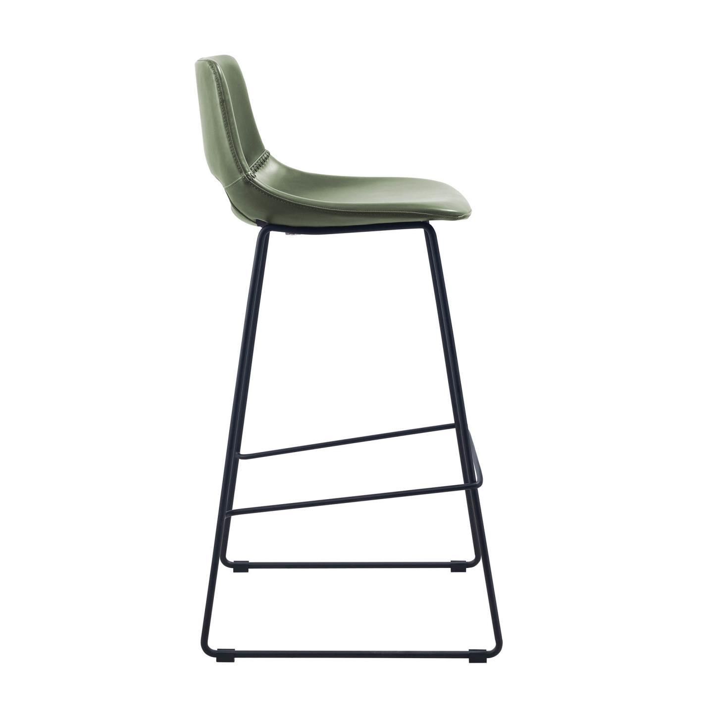 Set of 2 - Bernard Faux Leather Bar Stool - Dark Green