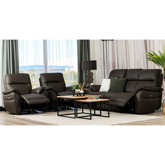 Aspect 3+1+1 Seater Leather Electric Recliner Sofa Set - Chocolate