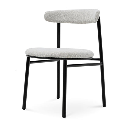 Fabric Dining Chair - Moon White Boucle and Black Legs(Set of 2)