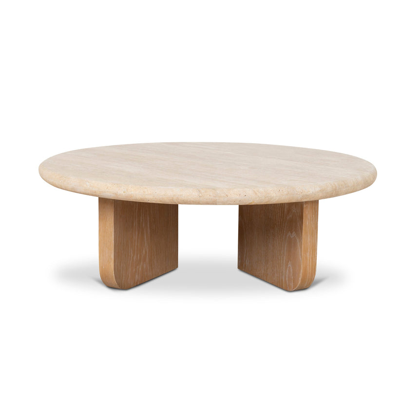 90cm Round Travertine Coffee Table - Natural