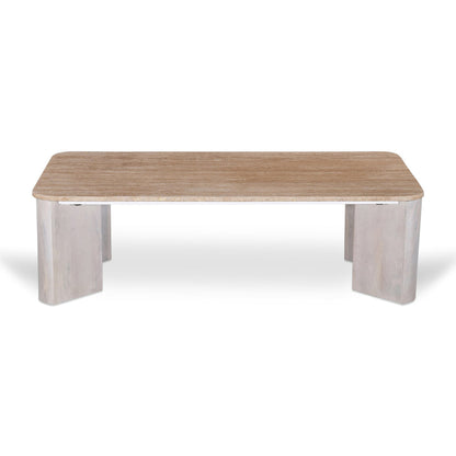 1.2m Travertine Top Coffee Table - White Base