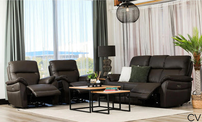 Aspect 3+1+1 Seater Leather Electric Recliner Sofa Set - Chocolate