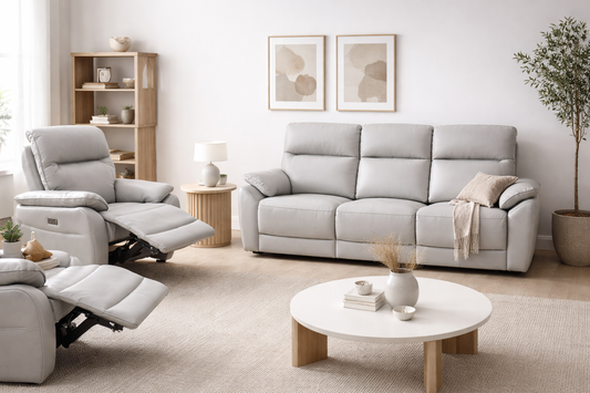 Aspect Silver Leather Recliner Suite,3+1+1