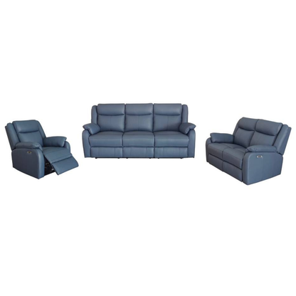 Pinnacle 3+2+1 Seater Leather Recliner Lounge Sofa Set - Blue