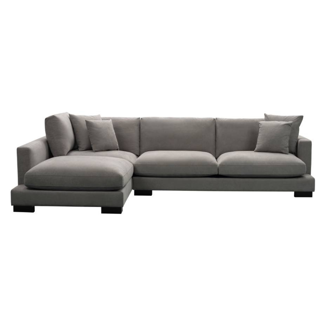Marian 3 Seater Fabric Lounge Sofa with Chaise - Light Grey