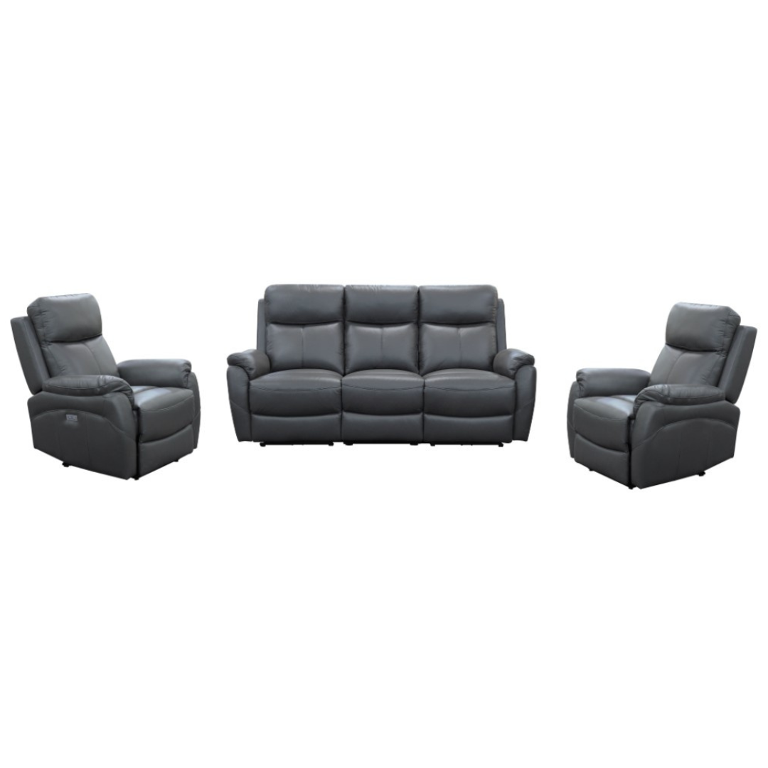 Enzo Leather Electric Recliner Lounge Set - Gunmetal