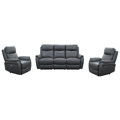 Enzo Leather Electric Recliner Lounge Set - Gunmetal