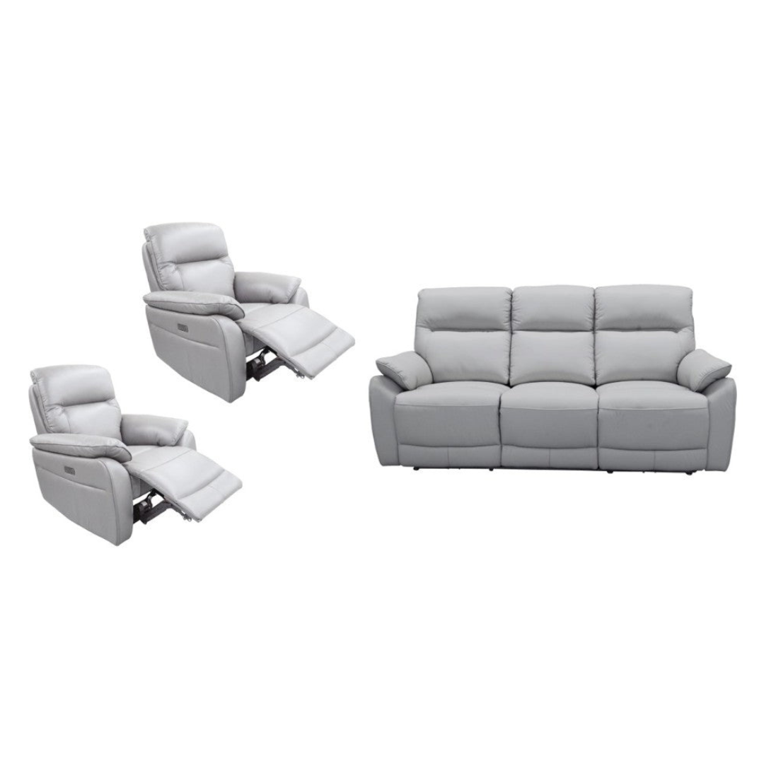 Aspect 3 Seater + 2 Electric Recliners Leather Powered Recliner Sofa - Silver Leather