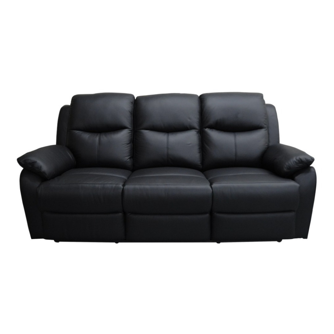 Sussex Leather Recliner 3 Seater Sofa - Black