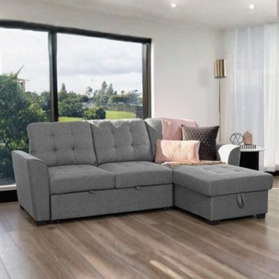 Aurore 2-Seater Sofa Bed with Reversible Chaise - Grey