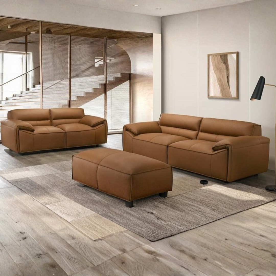 Zander 3+2 Leather Tan or Olive Sofa Set