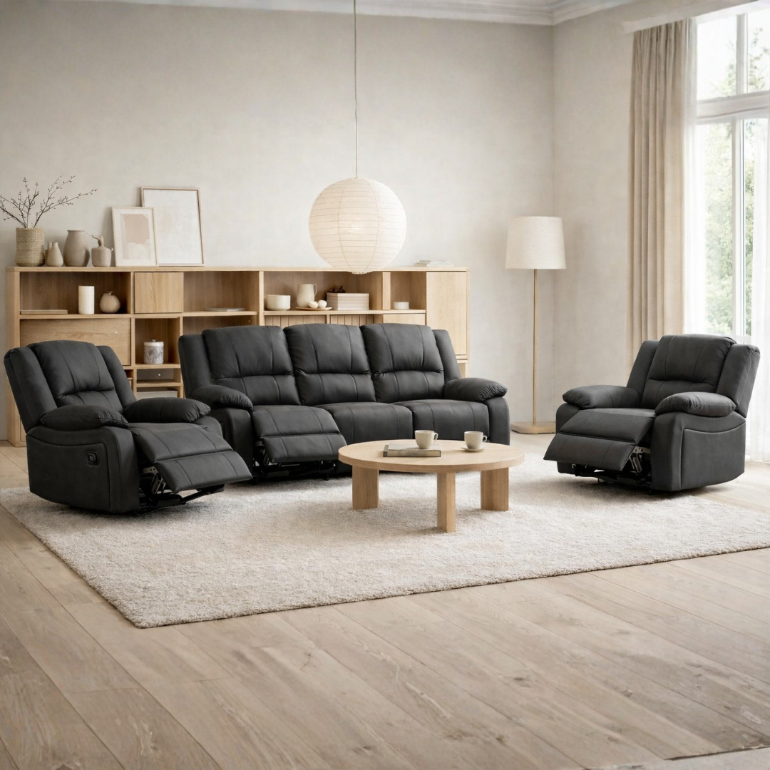 Captain Fabric Manual  Recliner Suite 3 Piece Sofa Set