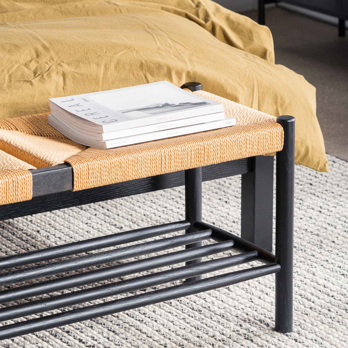 Erika 110cm Black Oak Bench - Natural Seat